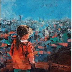 Shan Amrohvi, 12 x 12 inch, Acrylic on Canvas, Cityscape Painting, AC-SA-196